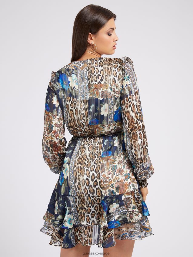 Guess all over print kjole blå multi blå multi kvinner F0LJ802792
