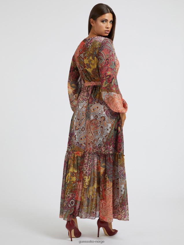 Guess all over print lang kjole rød rød kvinner F0LJ803516