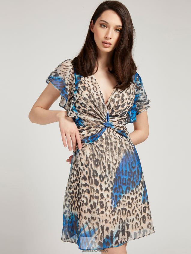 Guess all-over print volangkjole animalier dyrere kvinner F0LJ806389