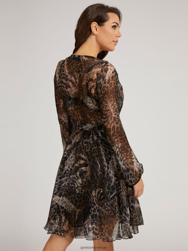 Guess animal print silke blanding kjole brun multi brun multi kvinner F0LJ806158