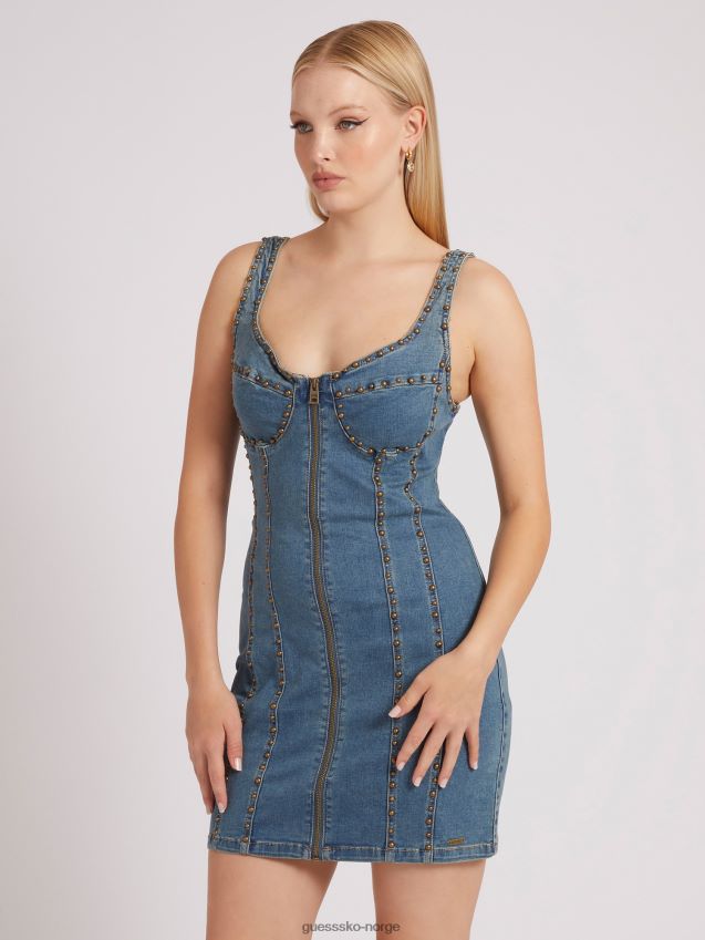 Guess blå denimkjole med pigg blå kvinner F0LJ803385