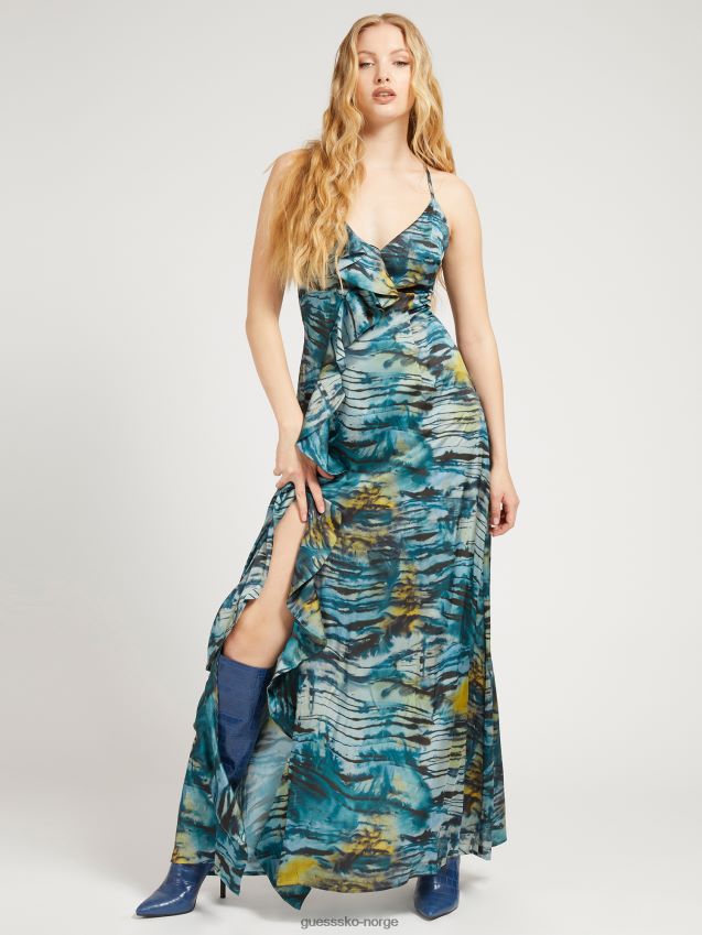 Guess blå maxikjole med all over print blå multi kvinner F0LJ806167
