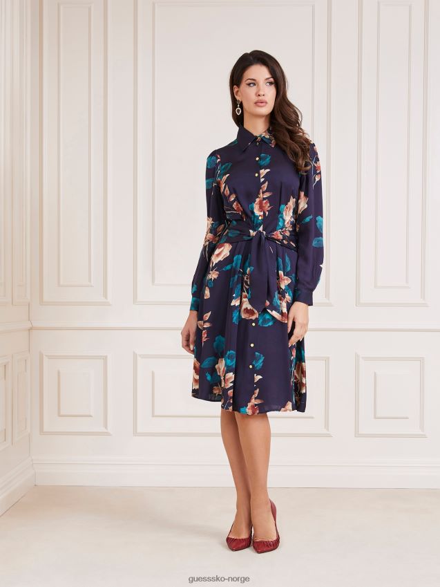 Guess blå multi marciano kjole med blomstertrykk blå multi kvinner F0LJ803603