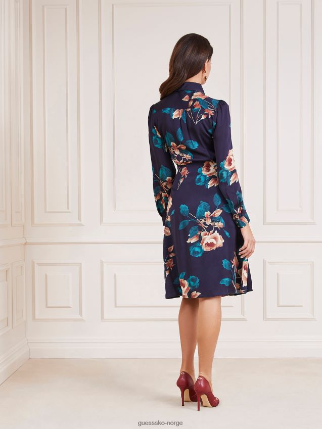 Guess blå multi marciano kjole med blomstertrykk blå multi kvinner F0LJ803603
