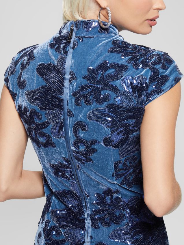 Guess blomst blå paljetter estella paljettkjole blomst blå paljetter kvinner F0LJ809479