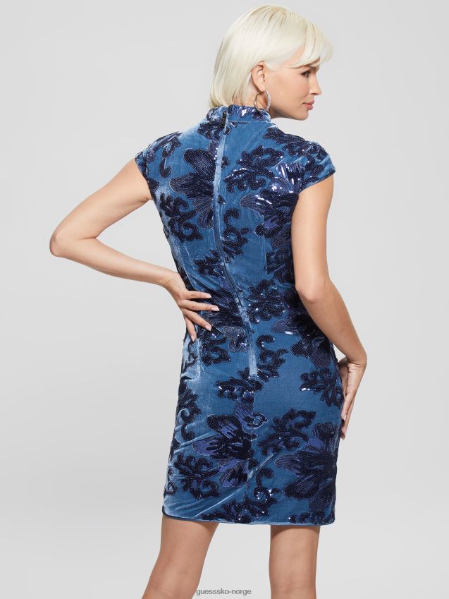 Guess blomst blå paljetter estella paljettkjole blomst blå paljetter kvinner F0LJ809479