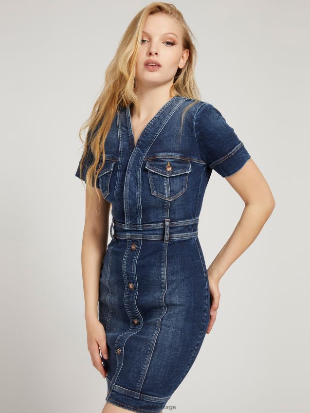 Guess bodycon denimkjole med blå knapper blå kvinner F0LJ803269