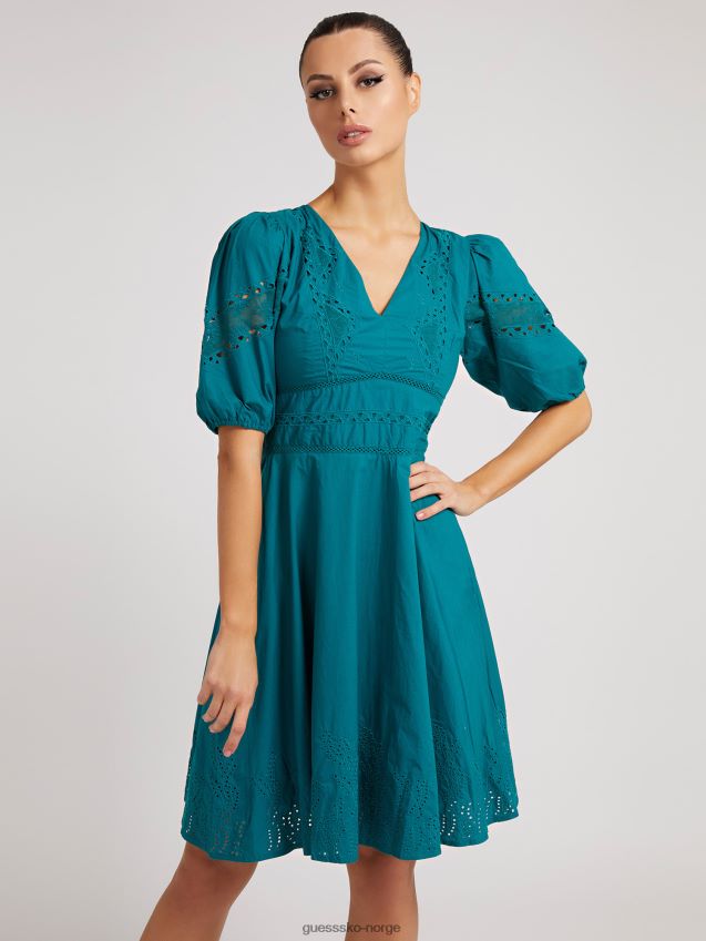 Guess broderi bomull kjole petroleum petroleum kvinner F0LJ805840