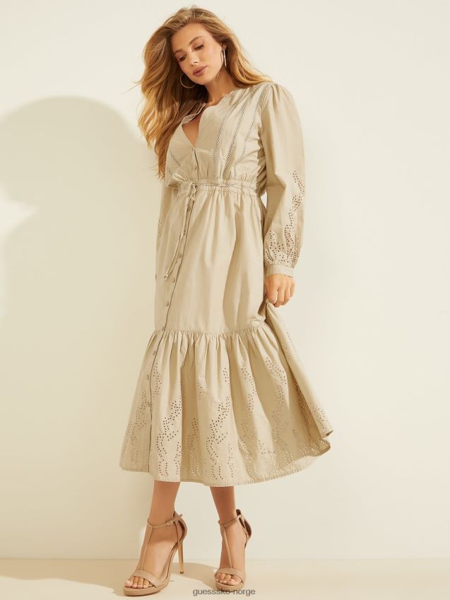Guess broderi bomull lang kjole beige beige kvinner F0LJ806456