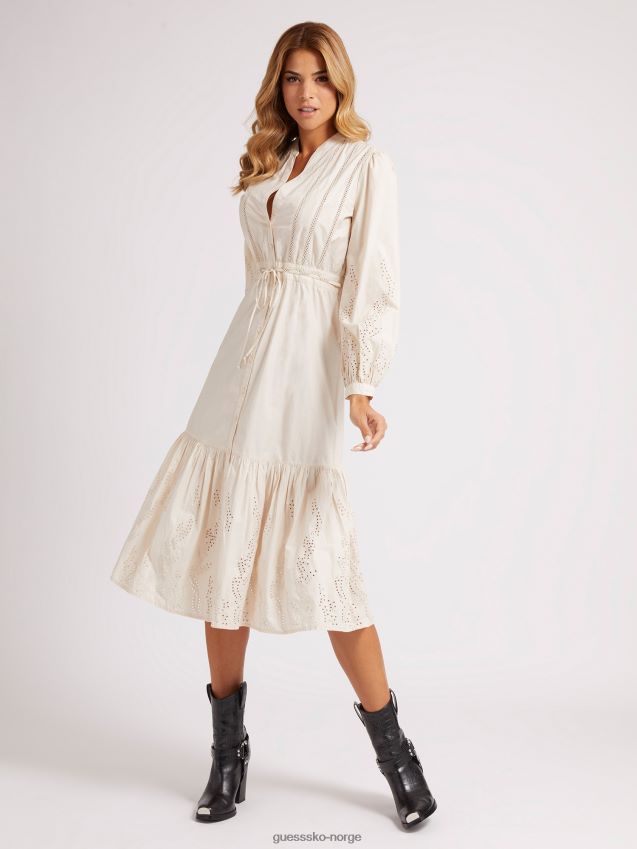 Guess broderi bomull lang kjole hvit hvit kvinner F0LJ806254