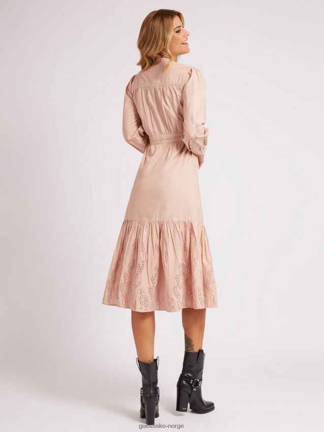 Guess broderi bomull lang kjole lys rosa lyserosa kvinner F0LJ806164