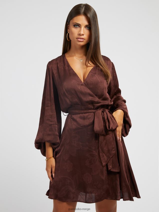 Guess brun omslagskjole med blomstertrykk brun kvinner F0LJ803665