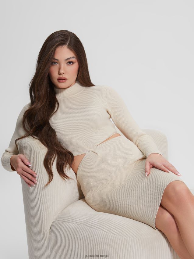 Guess dove hvit øko jamia midi twisted rib kjole due hvit kvinner F0LJ809509