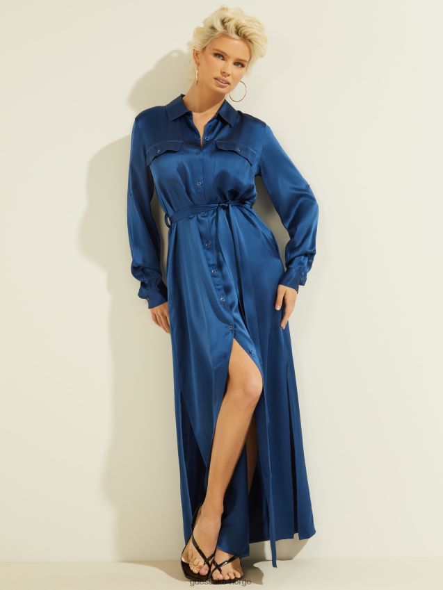 Guess elektrisk blå silke maxi kjole elektrisk blå kvinner F0LJ806602