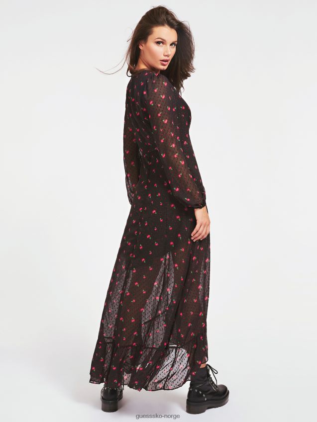 Guess fil coupe lang kjole sort multi svart multi kvinner F0LJ805852