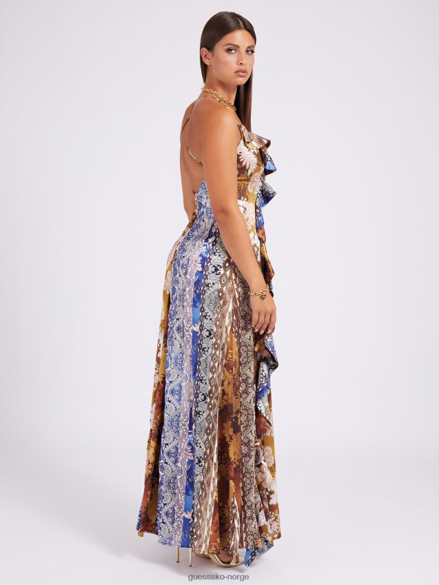 Guess flerfarget mønster over hele print lang kjole flerfarget mønster kvinner F0LJ803411
