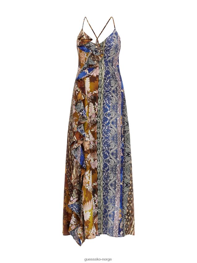 Guess flerfarget mønster over hele print lang kjole flerfarget mønster kvinner F0LJ803411