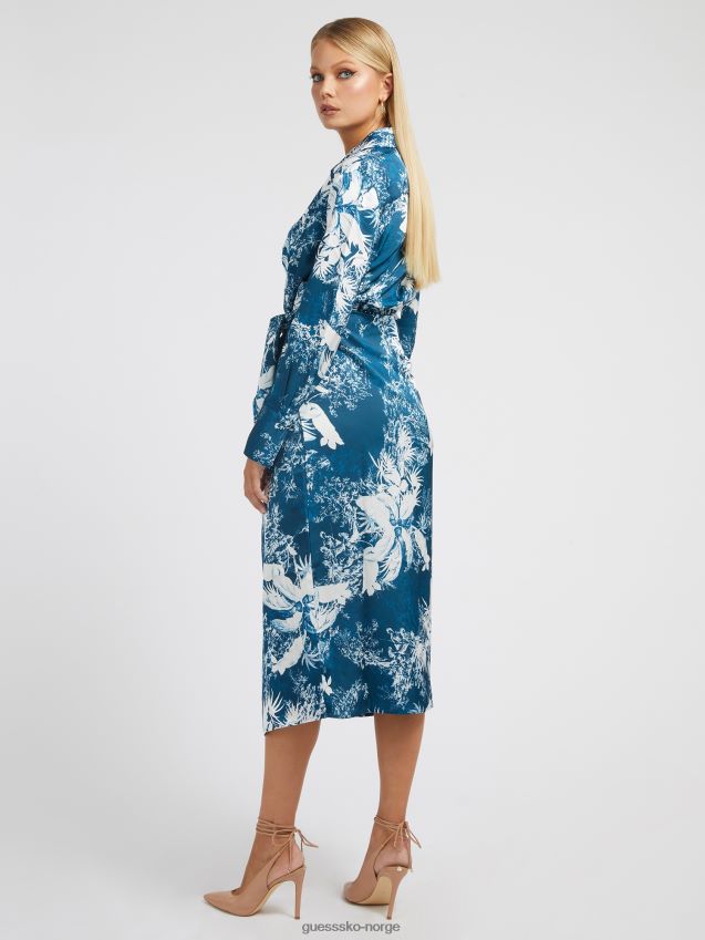 Guess floral print lang kjole blå multi blå multi kvinner F0LJ803737