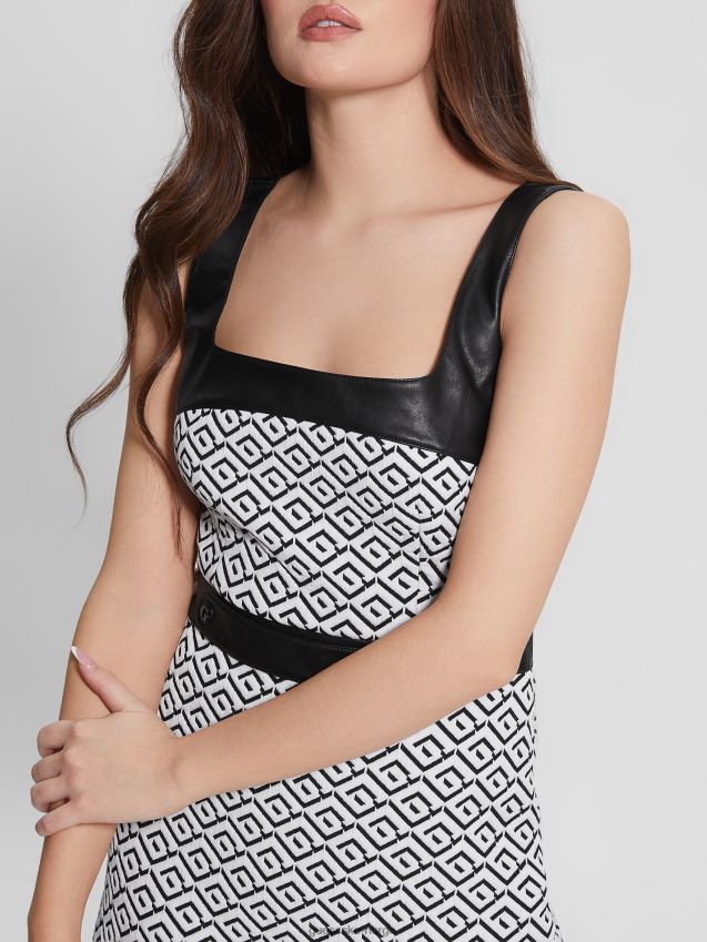 Guess geo logo jqd hvit/svart adele geometrisk kjole geo logo jqd hvit/svart kvinner F0LJ809322