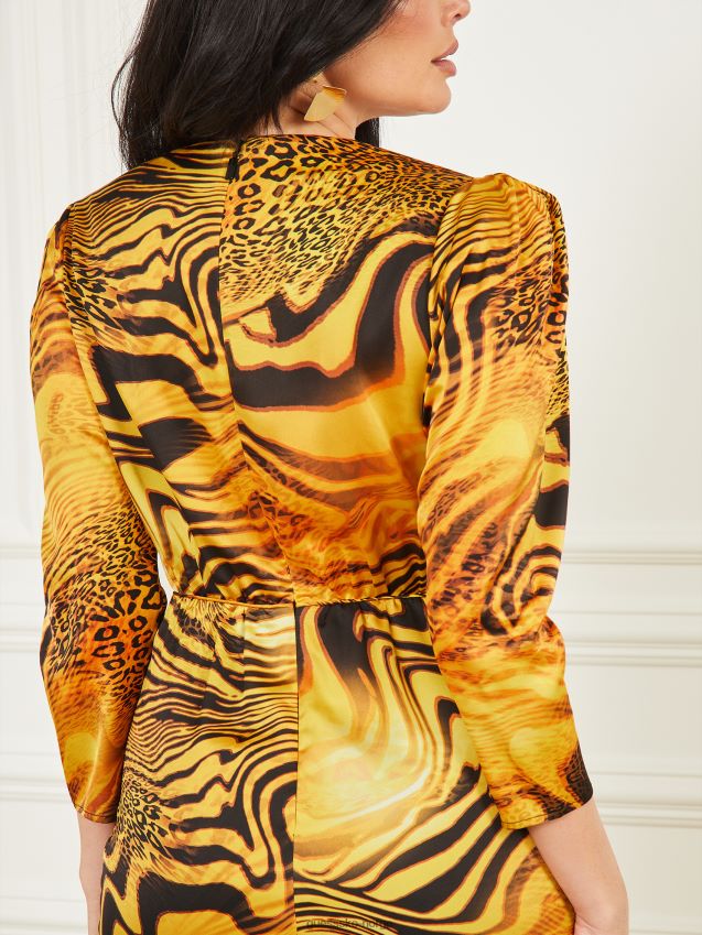 Guess golden sunset print golden sunset dress gyllen solnedgang print kvinner F0LJ809610