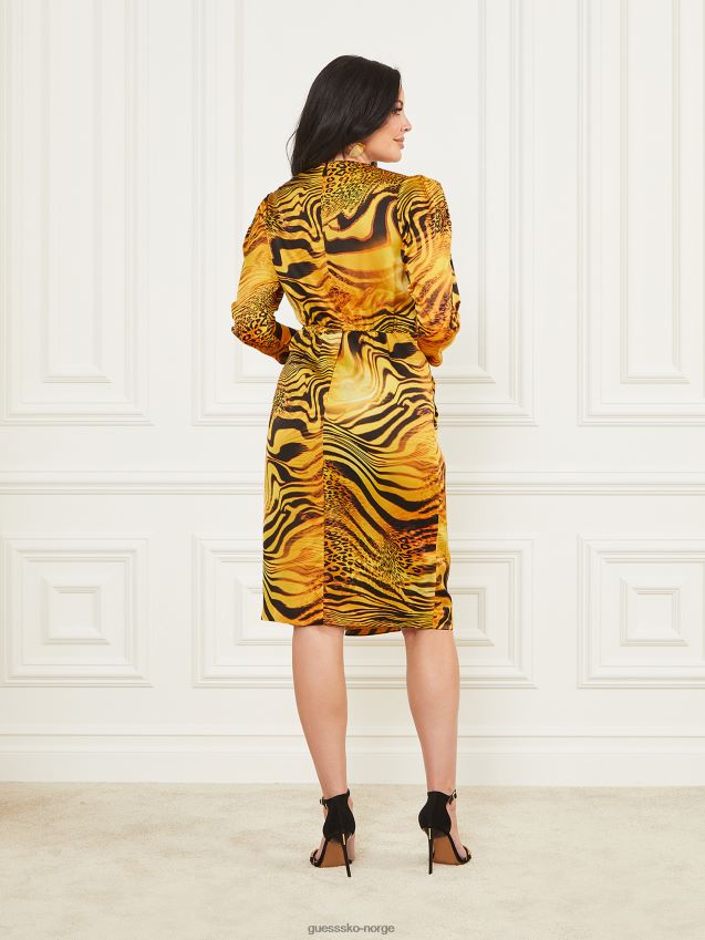 Guess golden sunset print golden sunset dress gyllen solnedgang print kvinner F0LJ809610