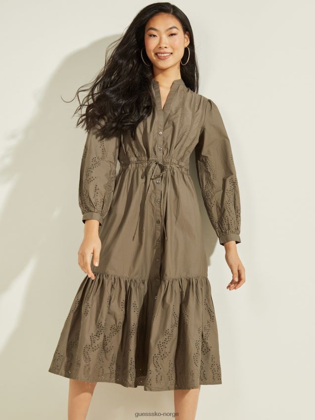 Guess grønn broderi bomull lang kjole grønn kvinner F0LJ806027