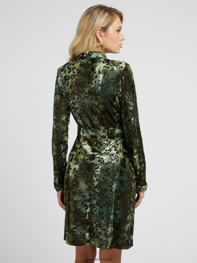 Guess grønn fløyel kjole med dyrere print grønn kvinner F0LJ803111