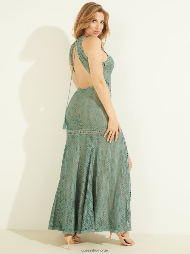 Guess grønn lang kjole med blonder grønn multi kvinner F0LJ803809