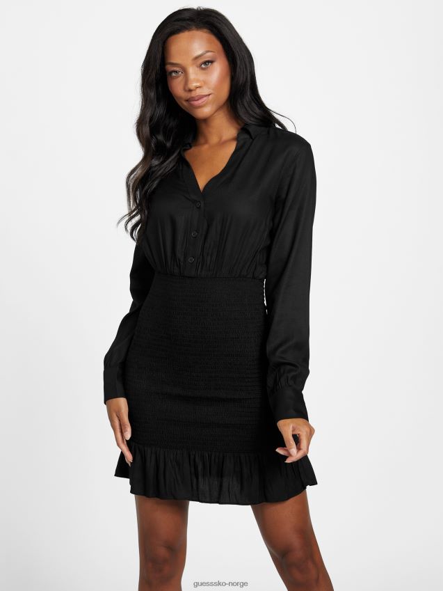 Guess jet black klay smocked kjole kulsvart kvinner F0LJ806970