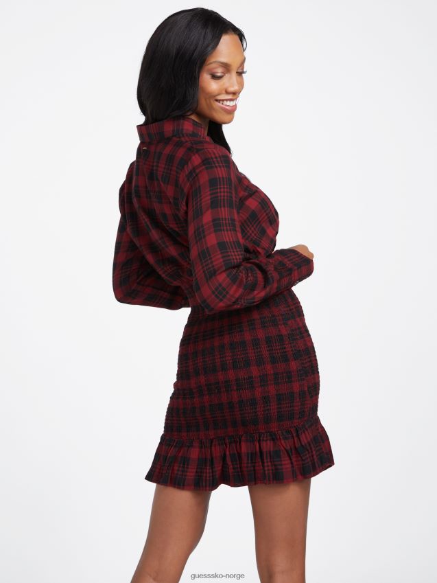 Guess klay smocked dress holiday bliss plaid ferie lykke pledd kvinner F0LJ807116