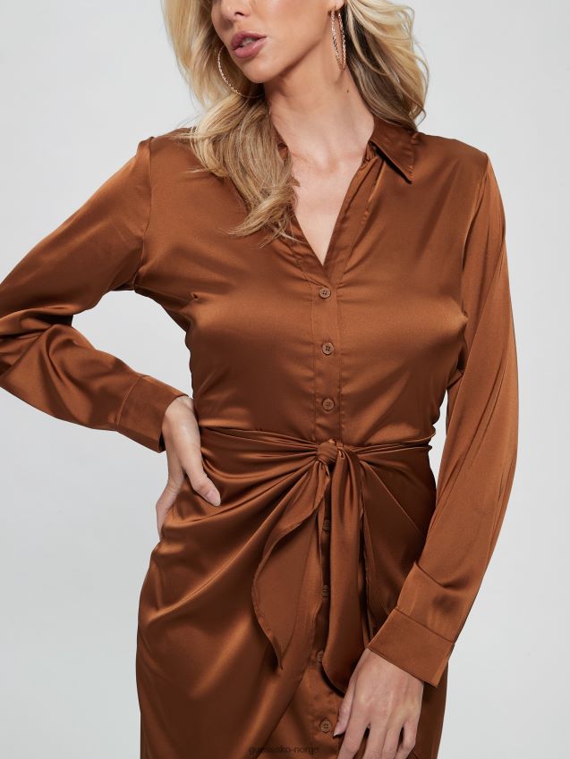 Guess øko alya kjole brun blad brunt blad kvinner F0LJ809510