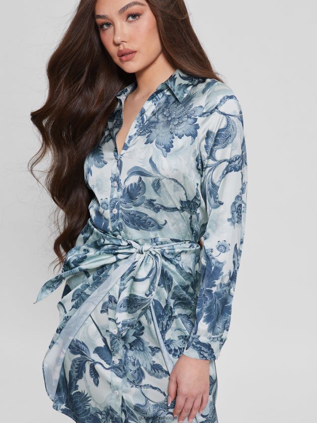 Guess øko alya trykket kjole porselen blomstertrykk bl porselens blomstertrykk bl kvinner F0LJ809255