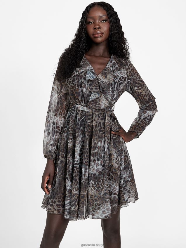 Guess leopard jacquard multi øko avelina kort kjole leopard jacquard multi kvinner F0LJ807171