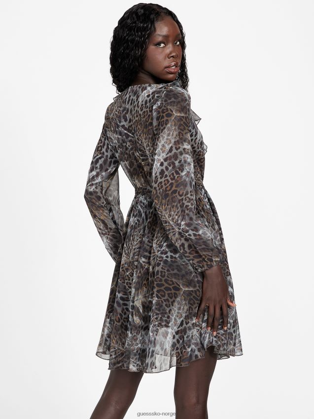 Guess leopard jacquard multi øko avelina kort kjole leopard jacquard multi kvinner F0LJ807171