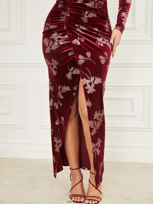 Guess lilla kronblad med rose go angelica fløyel maxi kjole lilla kronblad med rose go kvinner F0LJ809335