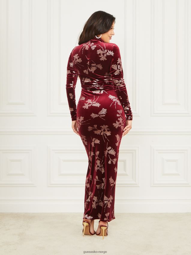 Guess lilla kronblad med rose go angelica fløyel maxi kjole lilla kronblad med rose go kvinner F0LJ809335