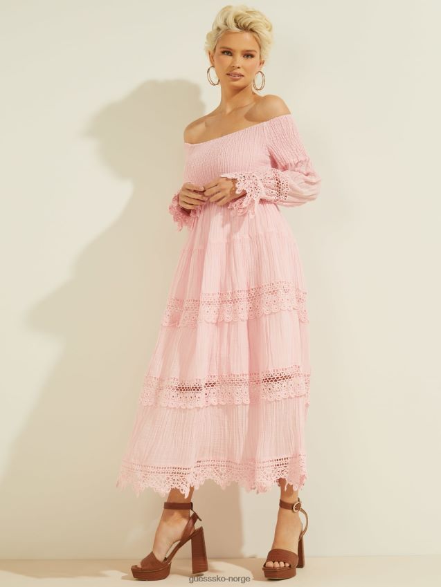 Guess lys rosa makram off-shoulder kjole lyserosa kvinner F0LJ803877