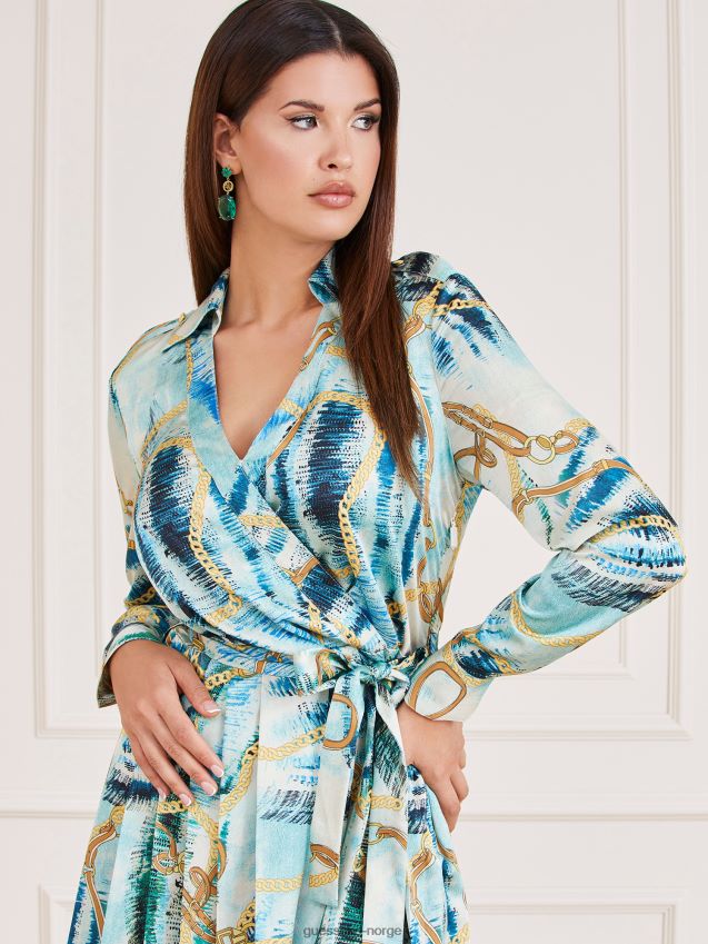 Guess lyseblå marciano kjole med all over print lyse blå kvinner F0LJ803312