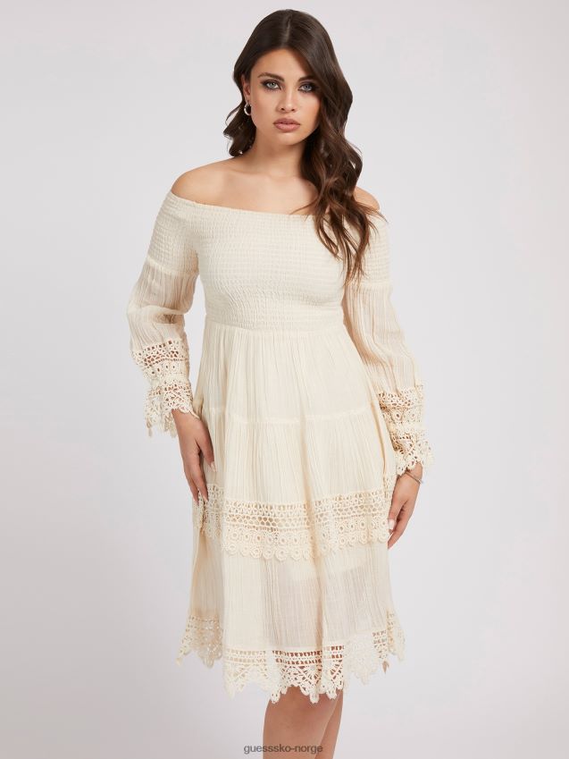 Guess makram off-shoulder kjolekrem krem kvinner F0LJ803069