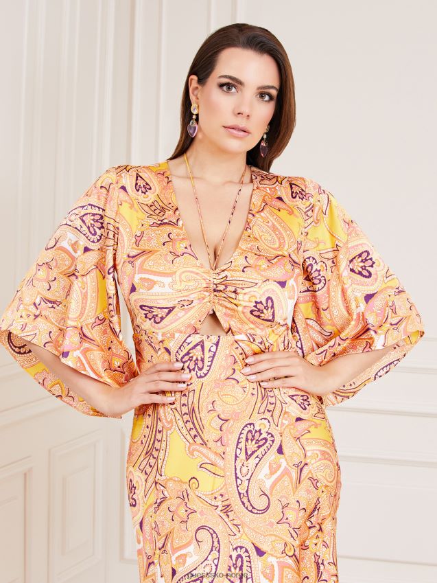 Guess marciano all over print kjole gul gul kvinner F0LJ803783