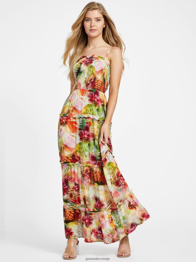 Guess margie trykt lagdelt maxi kjole tropiske blomster print print med tropiske blomster kvinner F0LJ807022