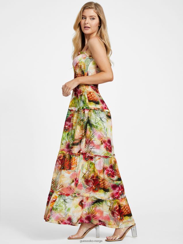 Guess margie trykt lagdelt maxi kjole tropiske blomster print print med tropiske blomster kvinner F0LJ807022