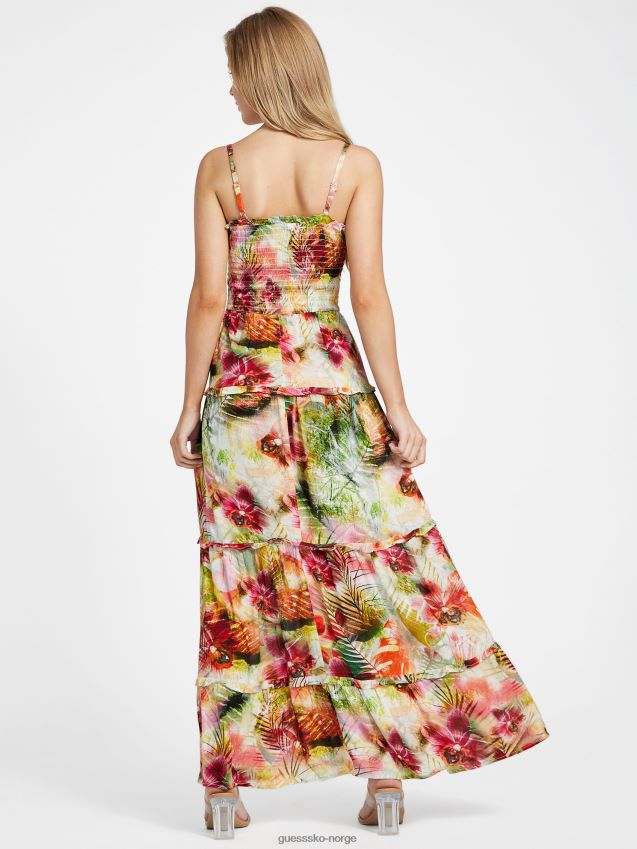 Guess margie trykt lagdelt maxi kjole tropiske blomster print print med tropiske blomster kvinner F0LJ807022