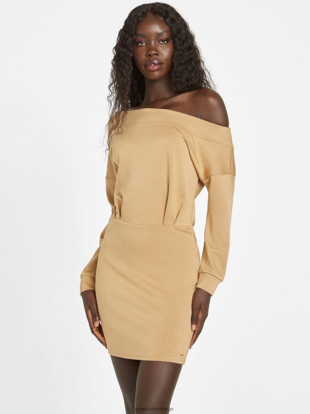 Guess marti off-the-shoulder kjole ristet taupe ristet taupe kvinner F0LJ807370