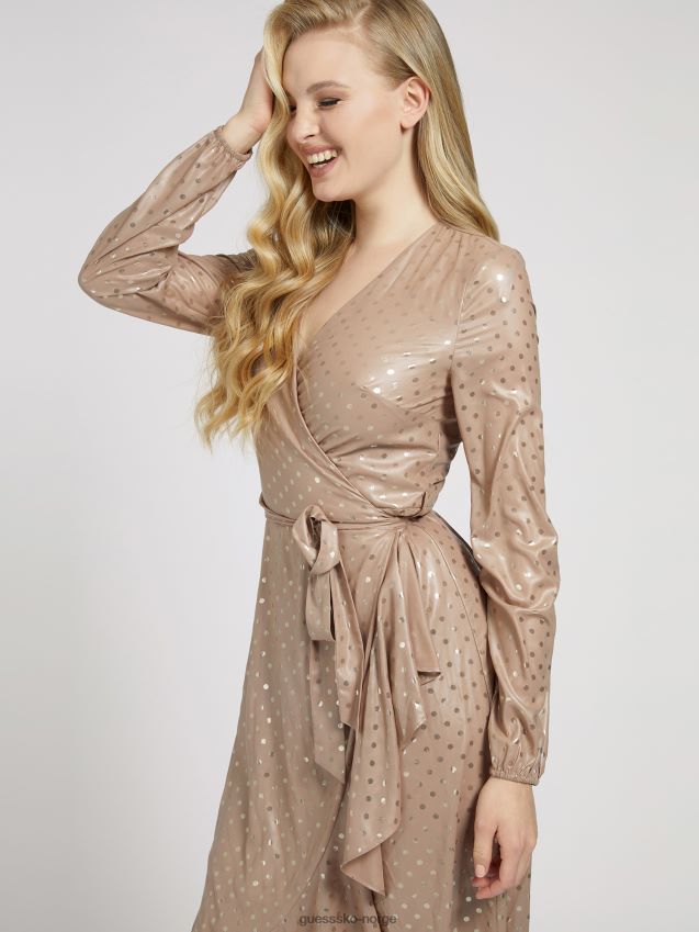 Guess maxi-kjole med prikker i beige beige kvinner F0LJ806298
