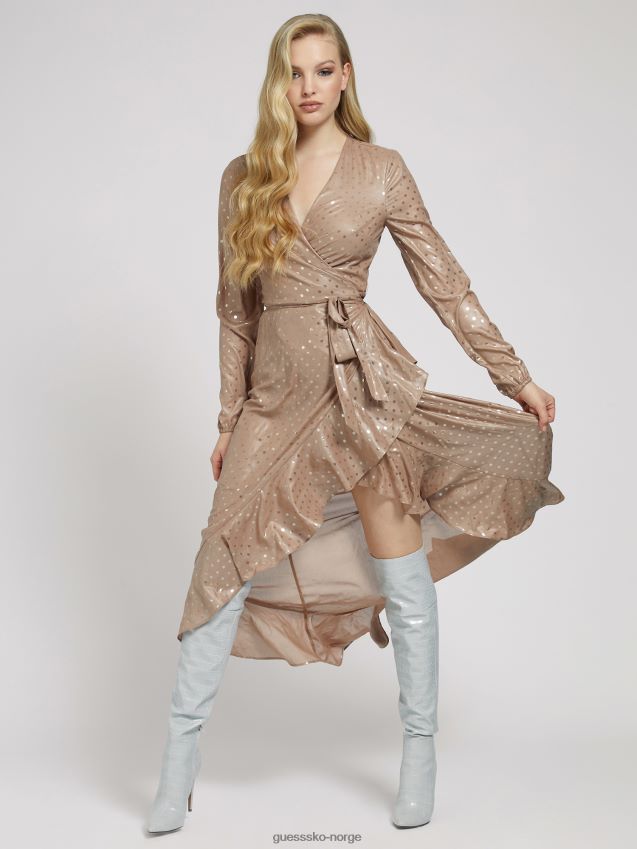 Guess maxi-kjole med prikker i beige beige kvinner F0LJ806298