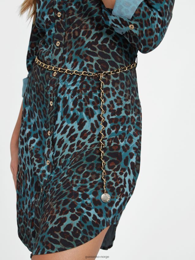 Guess misti trykt skjortekjole spøkelsesblad leopardprint spøkelsesblad leopardtrykk kvinner F0LJ807271