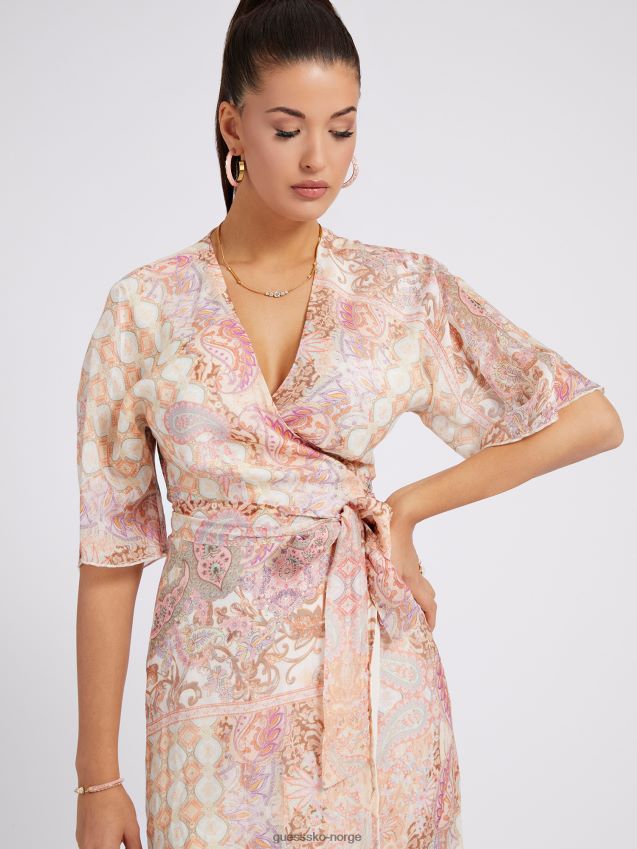 Guess multi rosa lang kjole med hele print multi rosa kvinner F0LJ803611