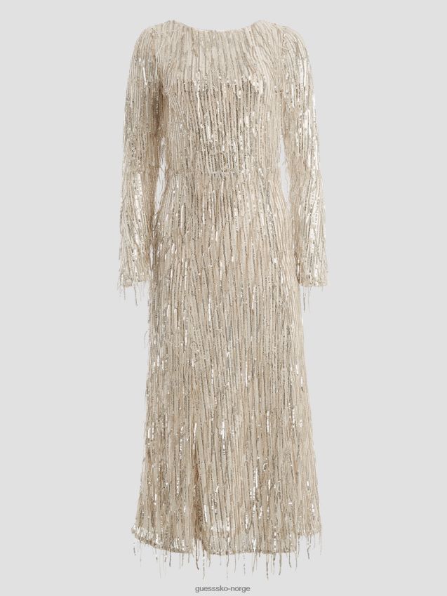 Guess off white multi elodie paljett frynsekjole off white multi kvinner F0LJ809377