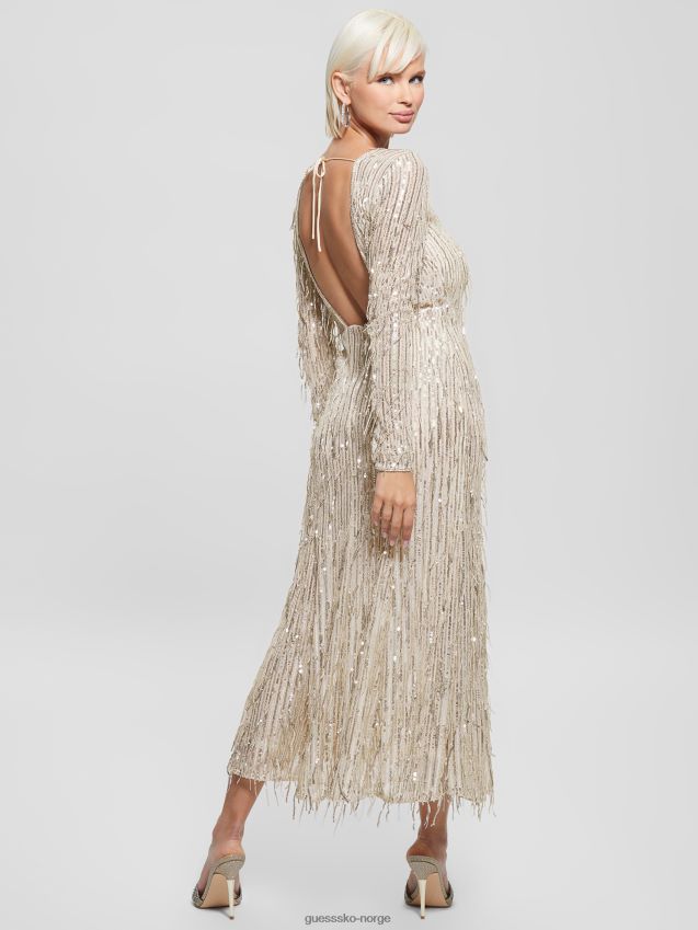 Guess off white multi elodie paljett frynsekjole off white multi kvinner F0LJ809377